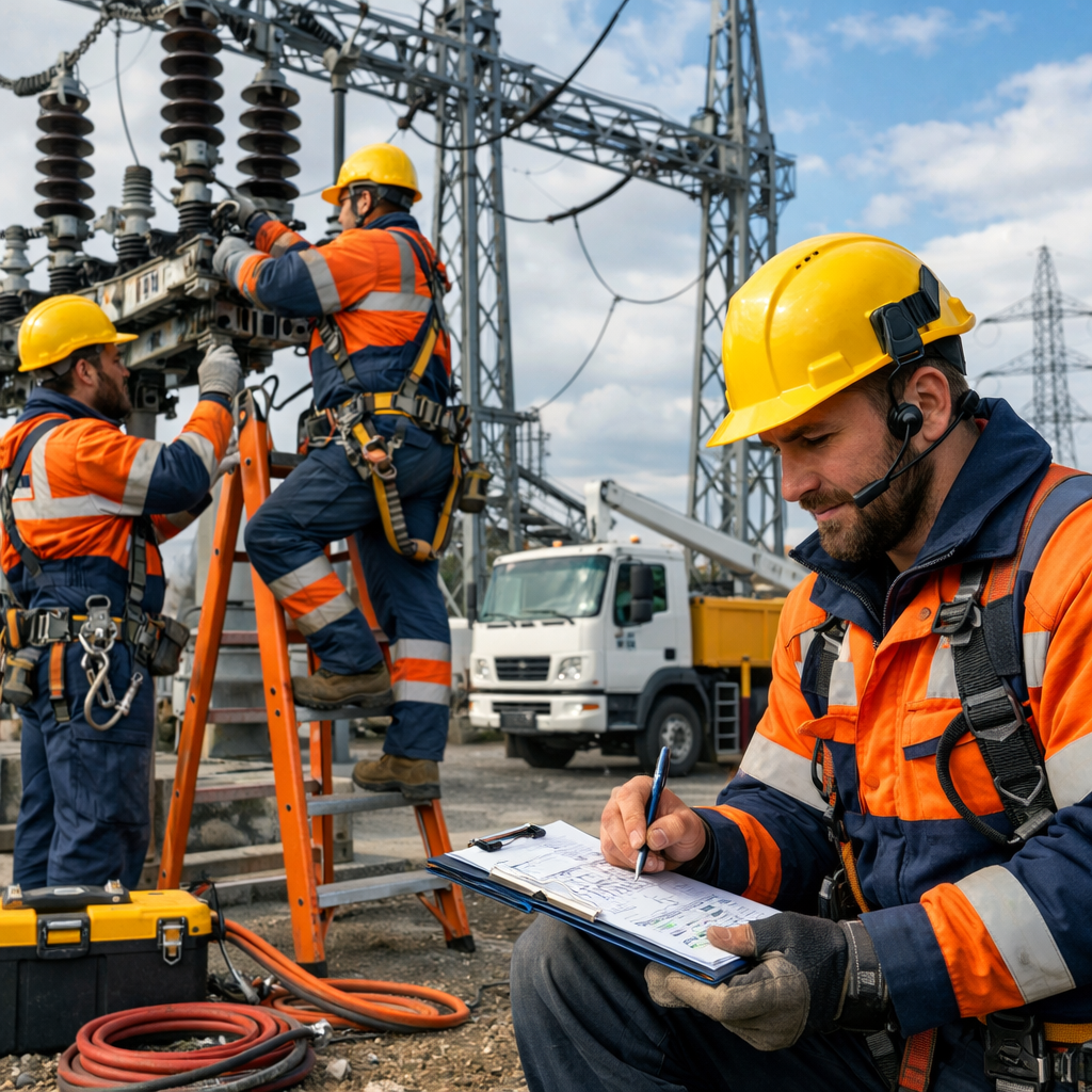 Uzman elektrik ekibi çalışma sahasında